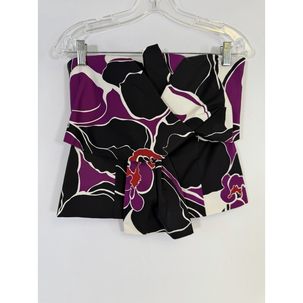 Trina Turk purple white and black floral strapless corset top Sz 6 Preppy